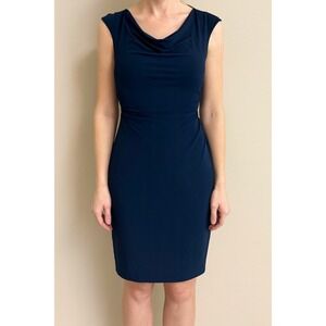 David Meister Womens Blue Ruched Sheath Dress Size 6 Knee Length Career Evening‎